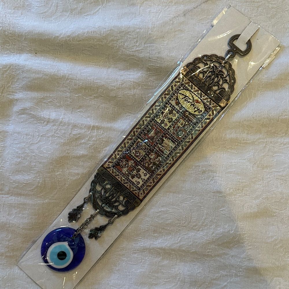 Handmade Turkish Rug Wall Hanging Evil Eye Good Eye Gold